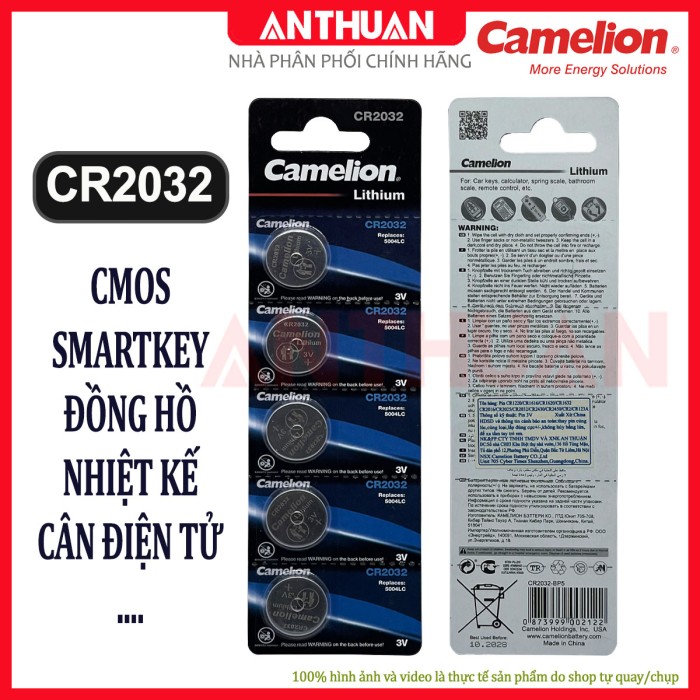 Pin CR2032 / CR2025 / CR2016 Camelion Lithium 3V. Pin chìa khóa Smart Key, CMOS, đồng hồ điện tử, máy tính Casio và các thiết bị chuyên dụng.