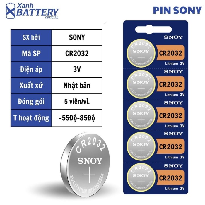 1 Vỉ 5 Viên Pin đồng hồ Sony CR2032 / CR2025 / CR2016 / CR1632 / CR1620 / CR1616 / CR1220 / CR2450 / 2430 lithium 3v - Hình ảnh 6