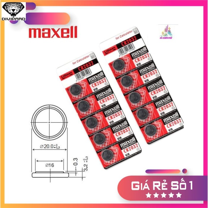 Vỉ 5 viên pin CMOS CR2032 Maxell Lithium Battery 3V Hoạt động bền bỉ