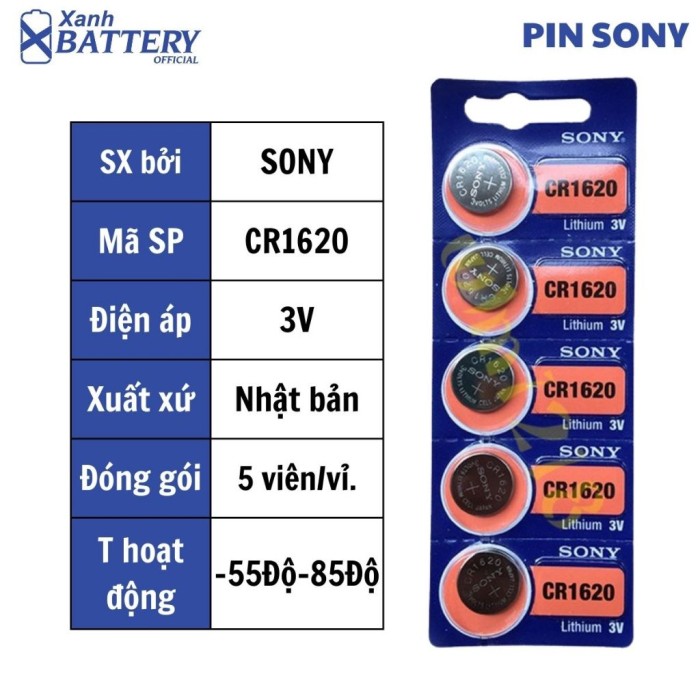 1 Vỉ 5 Viên Pin đồng hồ Sony CR2032 / CR2025 / CR2016 / CR1632 / CR1620 / CR1616 / CR1220 / CR2450 / 2430 lithium 3v - Hình ảnh 8
