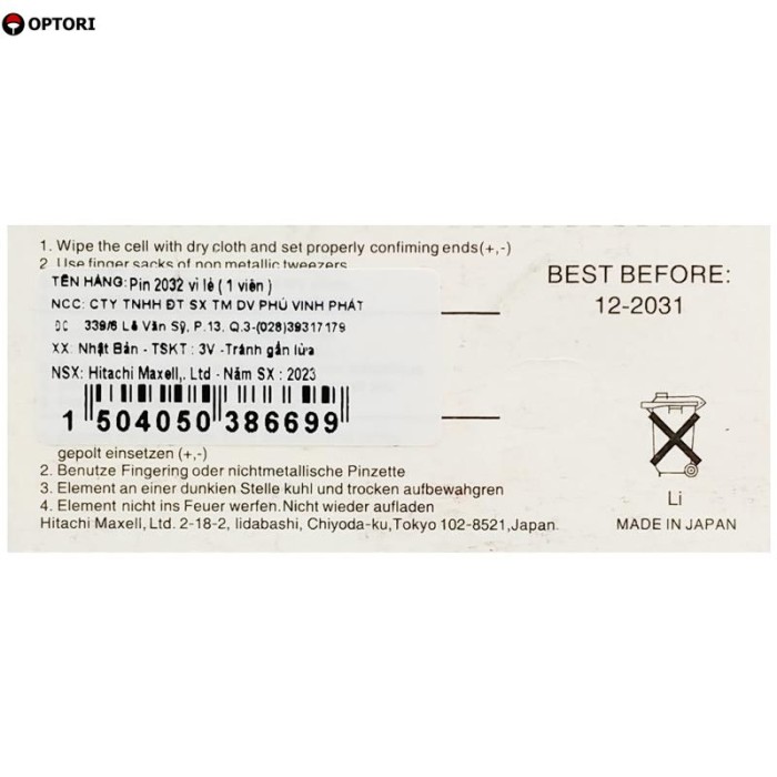 Pin Đồng Tiền Lithium Battery 3V - Maxell CR2032 - Hình ảnh 2