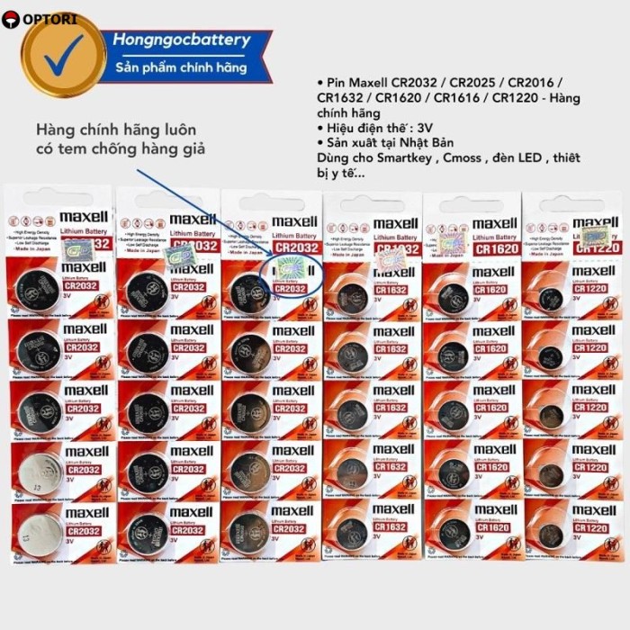 Vỉ 5 Viên Pin CR2032 / CR2025 / CR2016 / CR1632 / CR1620 / CR1616 / CR1220 Maxell Lithium 3V - Made In Japan - Hình ảnh 3