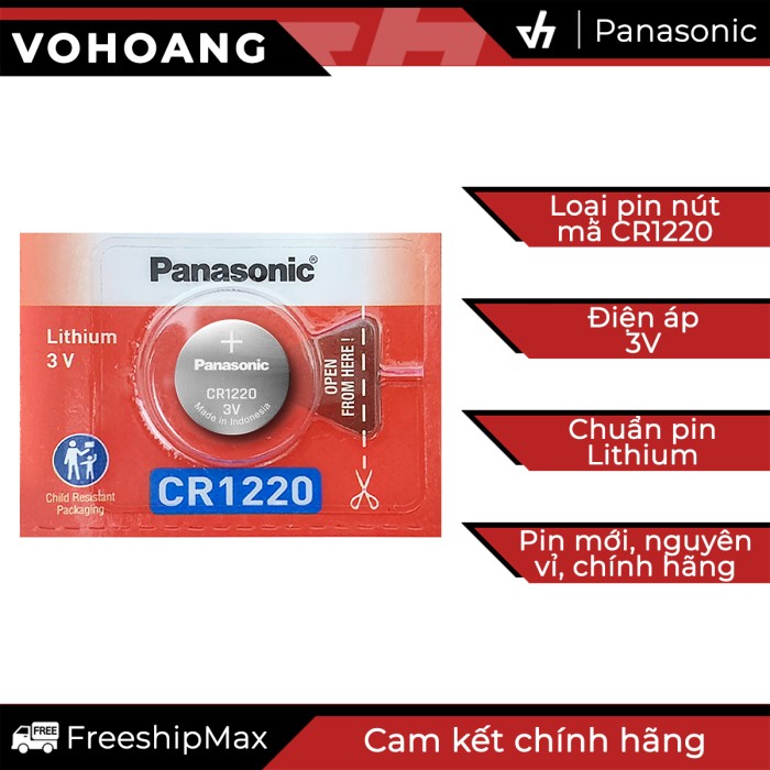Pin Panasonic CR1220 dùng cho điện thoại remote đồng hồ nhiệt kế v.v…
