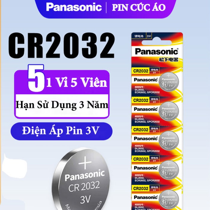 VỈ 5 Pin Cúc Áo Panasonic CR2032 - CR2025 - CR2016 3V Lithium HÀNG CHÍNH HÃNG MỚI 100% - Hình ảnh 4