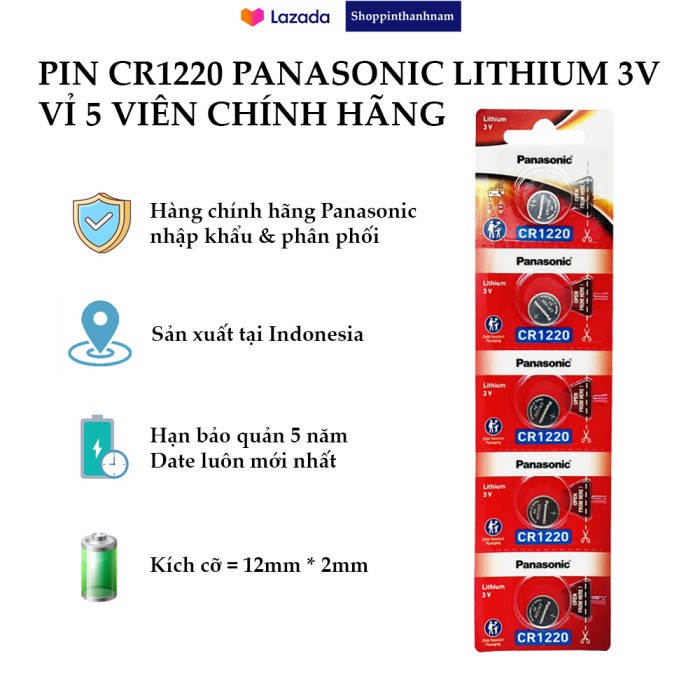 Pin CR1220 Panasonic lithium 3V vỉ 2 viên chính hãng - Hình ảnh 2