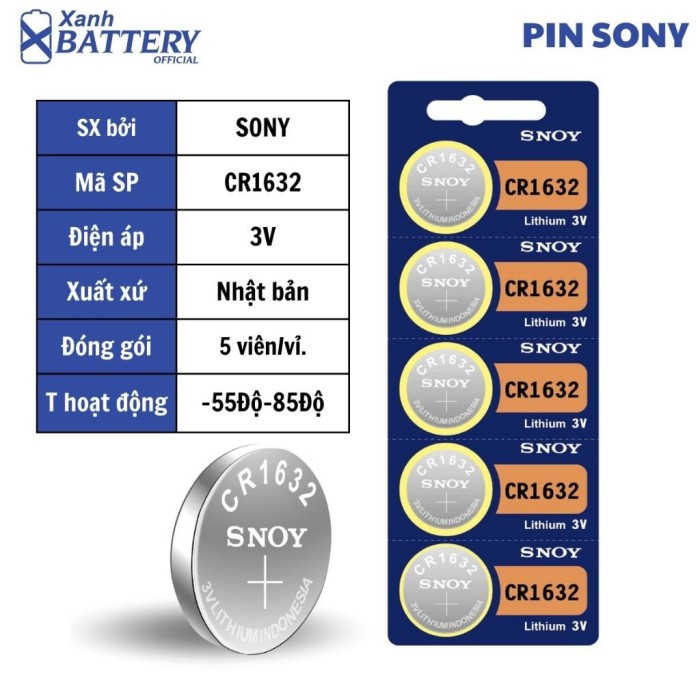 1 Vỉ 5 Viên Pin đồng hồ Sony CR2032 / CR2025 / CR2016 / CR1632 / CR1620 / CR1616 / CR1220 / CR2450 / 2430 lithium 3v - Hình ảnh 4