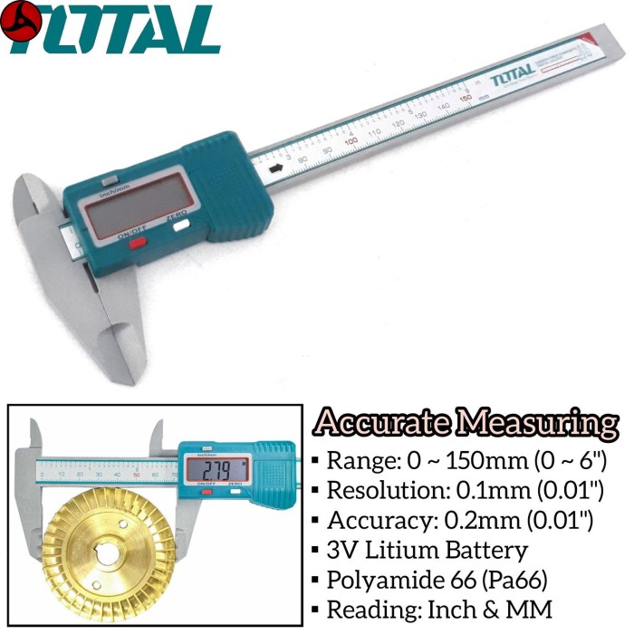 Thước kẹp điện tử thân nhựa 150mm TOTAL TMT331501 - kỹ thuật số, dùng pin CR2032, độ chính xác cao, do từ 0.1mm - Hình ảnh 7