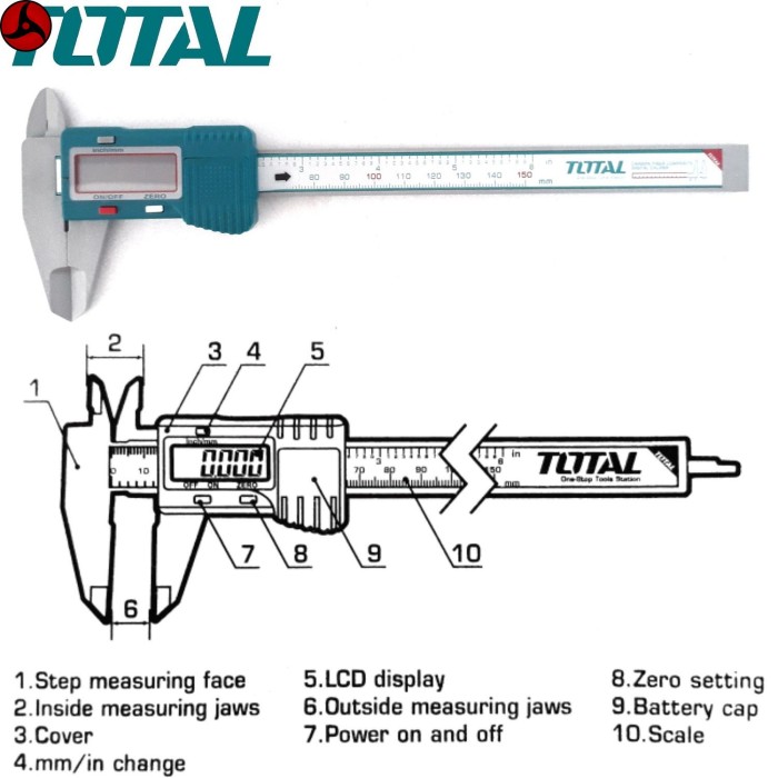 Thước kẹp điện tử thân nhựa 150mm TOTAL TMT331501 - kỹ thuật số, dùng pin CR2032, độ chính xác cao, do từ 0.1mm - Hình ảnh 8