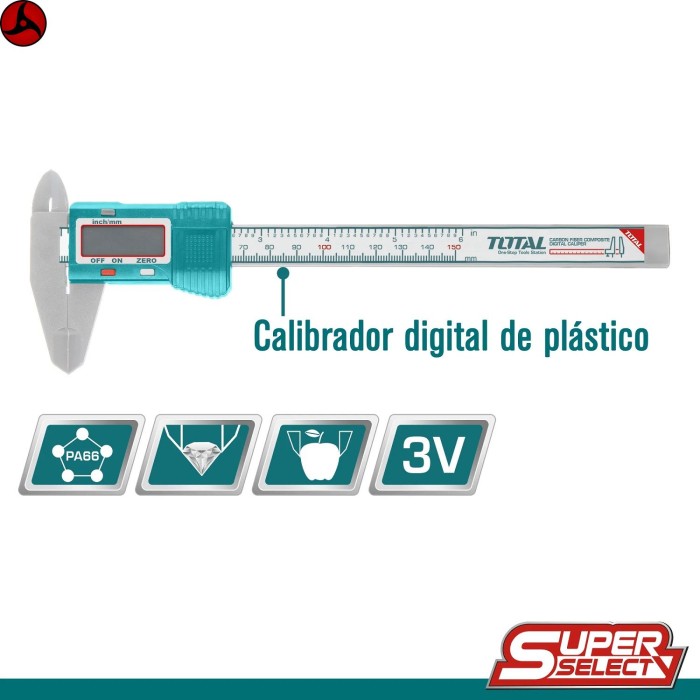 Thước kẹp điện tử thân nhựa 150mm TOTAL TMT331501 - kỹ thuật số, dùng pin CR2032, độ chính xác cao, do từ 0.1mm - Hình ảnh 2
