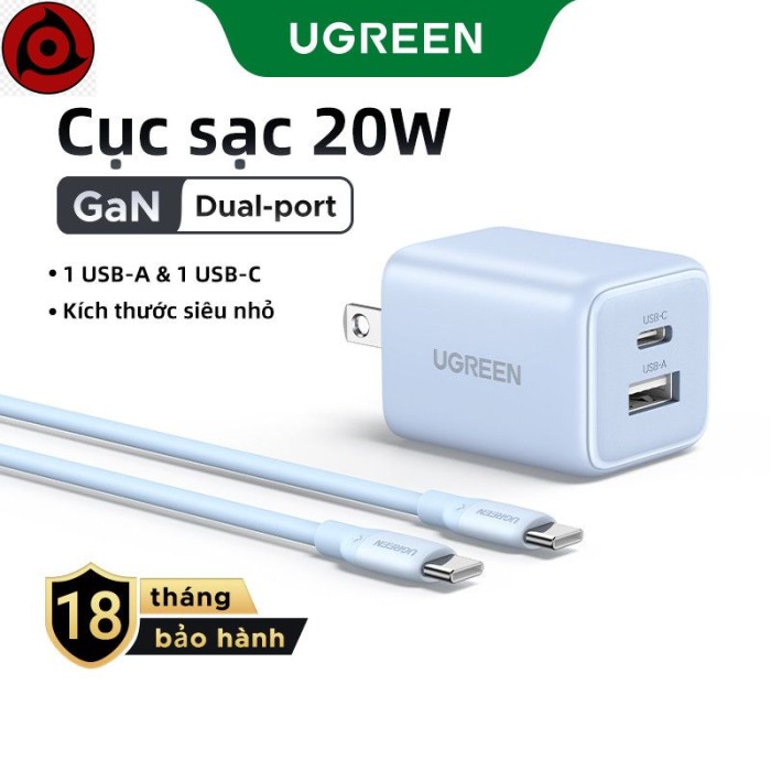 【 Nexode + 2 Cổng 】 UGREEN 20W GaN Sạc Mini USB C Sạc Điện Thoại PD3.0 QC3.0 Cho iP16 15 14 Pro Max Samsung S25  Ultra