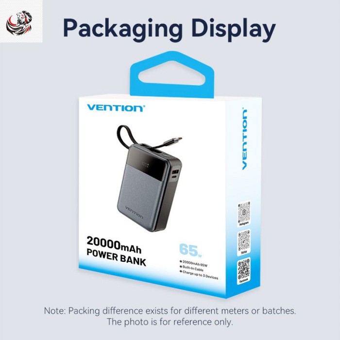 Vention 65W Power Bank có cáp 20000mAh Màn hình kỹ thuật số sạc nhanh PD ba chiều cho điện thoại - Hình ảnh 8