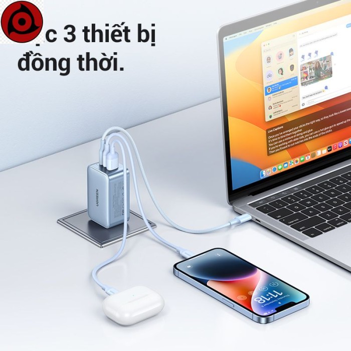 Bộ sạc USB C UGREEN 65W, Khối sạc nhanh Nexode 3 cổng GaN, Bộ sạc gấp gọn nhỏ gọn cho MacBook Pro/Air,, iPhone 16/15/ - Hình ảnh 5