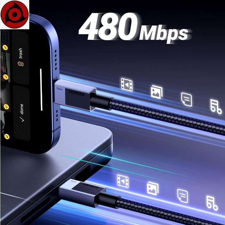 Cáp sạc nhanh UGREEN PD 100W Type C được nâng cấp Cáp dữ liệu Chip E-Marker USB 3.0 cho iPhone 16 , Samsung S24 Ultra, - Hình ảnh 4