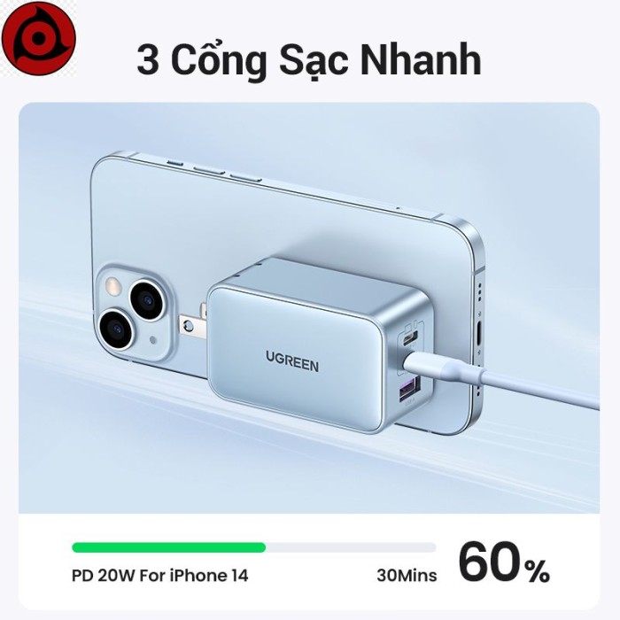 Bộ sạc USB C UGREEN 65W, Khối sạc nhanh Nexode 3 cổng GaN, Bộ sạc gấp gọn nhỏ gọn cho MacBook Pro/Air,, iPhone 16/15/ - Hình ảnh 4