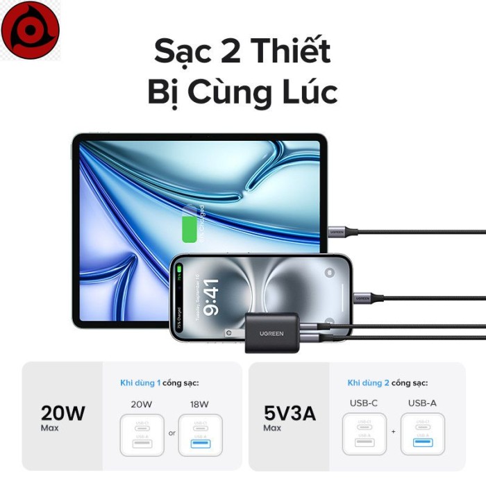 【 Nexode + 2 Cổng 】 UGREEN 20W GaN Sạc Mini USB C Sạc Điện Thoại PD3.0 QC3.0 Cho iP16 15 14 Pro Max Samsung S25  Ultra - Hình ảnh 4