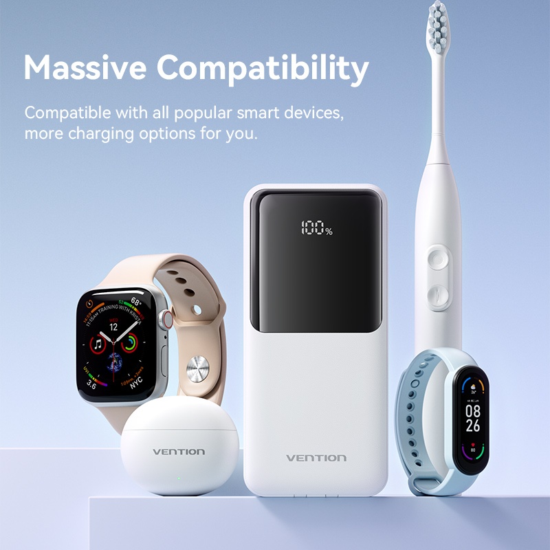 sạc dự phòng có dây 20000mAh Vention Power Bank PD 22.5w Sạc nhanh tích hợp màn hình kỹ thuật số cáp kép cho Iphone 16 XiaoMi Huawei Sansumg 10000mAh - Hình ảnh 4