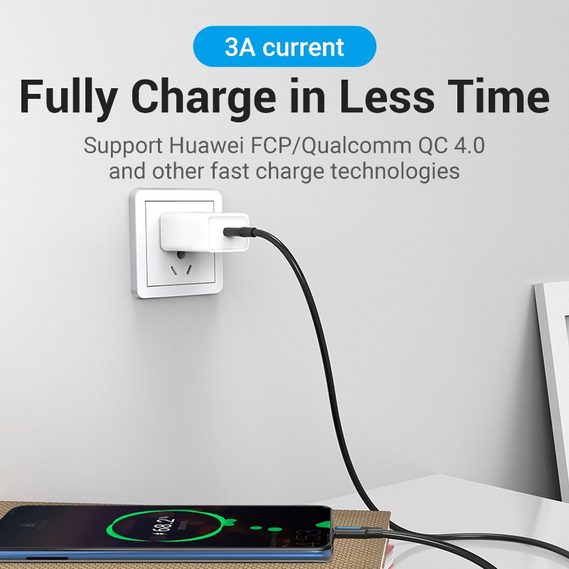 Dây cáp sạc nhanh Vention Type-C PD 60W 3A 480mbps tiện dụng thích hợp cho Huawei Matebook/ cellphone/ laptop - Hình ảnh 5