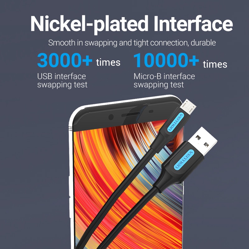 Cáp Micro USB 2A Sạc Nhanh Vention Truyền Dữ Liệu Micro-USB Dài Cho Máy Tính Bảng/Điện Thoại Android - Hình ảnh 5