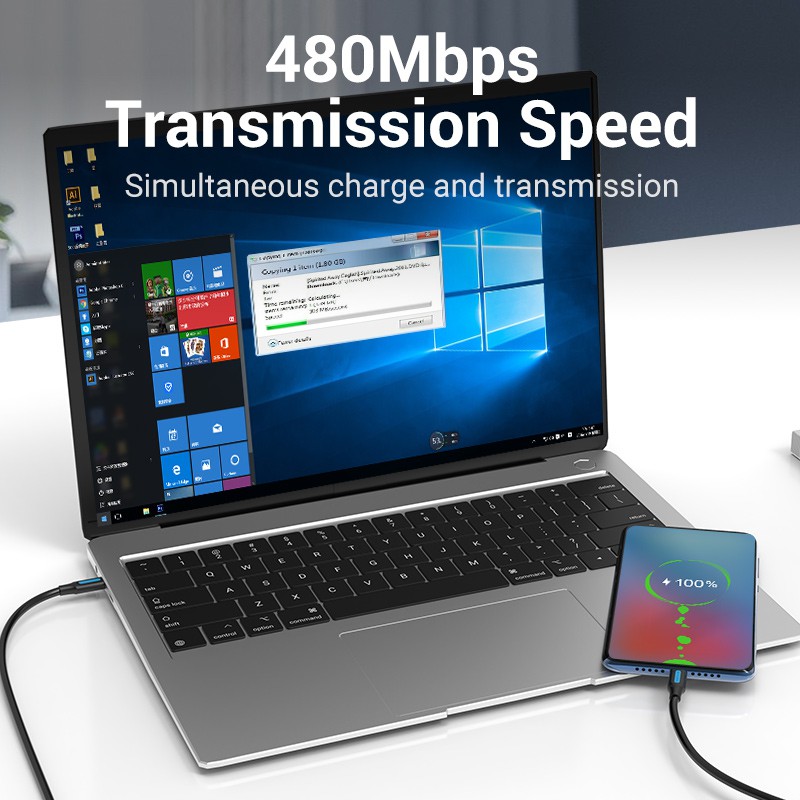 Dây cáp sạc nhanh Vention Type-C PD 60W 3A 480mbps tiện dụng thích hợp cho Huawei Matebook/ cellphone/ laptop - Hình ảnh 6