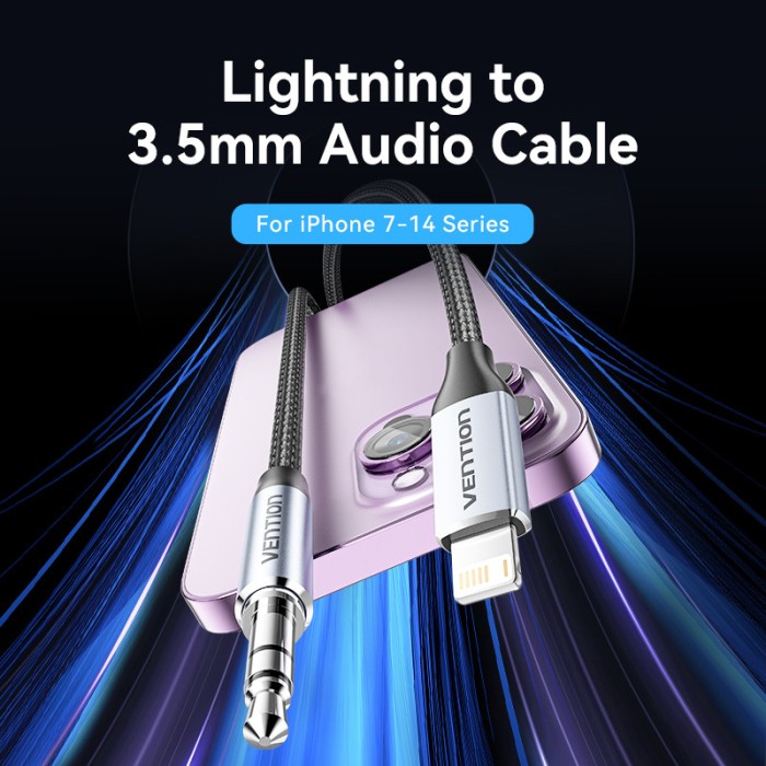 Cáp AUX Tai Nghe Vention Lightning to 3.5mm Cáp Chuyển Đổi âm Thanh Tương Thích Lighting Sang 3,5 mm Cho iPhone 7 - 14 Series