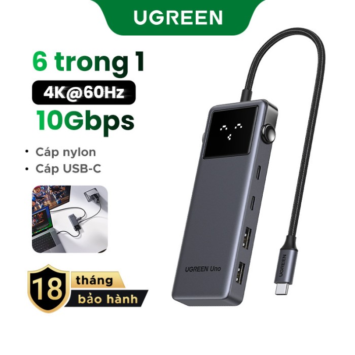 Hub chuyển đổi Type C Ugreen 6 in 1 35998 | Thiết kế Robot | Truyền tải nhanh chóng | Bảo Hành 18 Tháng