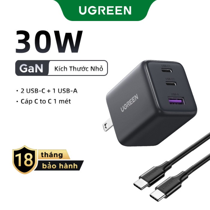 Bộ sạc USB C UGREEN 30W Nexode GaN PPS Khối sạc tường nhanh gọn Bộ chuyển đổi nguồn USB-C cho Galaxy S25 S24 Ultra