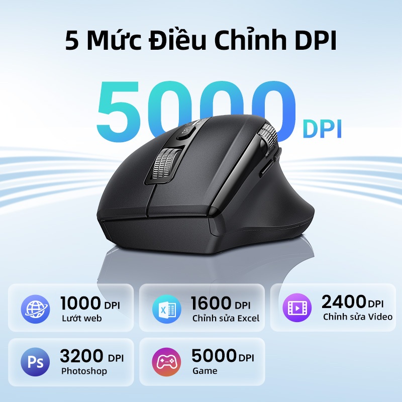 UGREEN,Chuột Bluetooth Không Dây, 2.4G, Công Nghệ 5.4, Thiết Kế Công Thái Học, 5000DPI, 1000 Hàng Cuộn Tốc Độ Cao - Hình ảnh 4