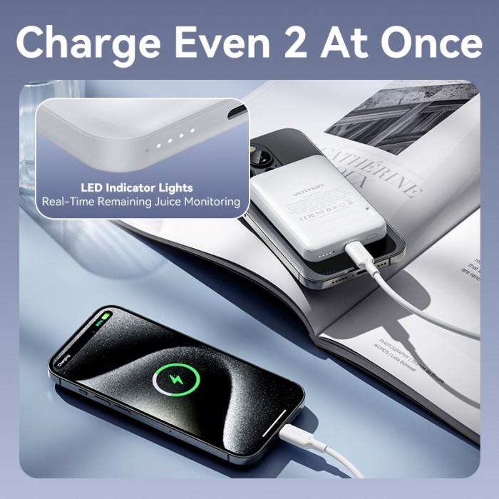 Vention Không Dây 10000mAh 22.5w nam châm Sạc dự phòng 5000mAh Power Bank Mini cao cấp sạc dự phòng có magsafe cho Iphone 16 - Hình ảnh 2
