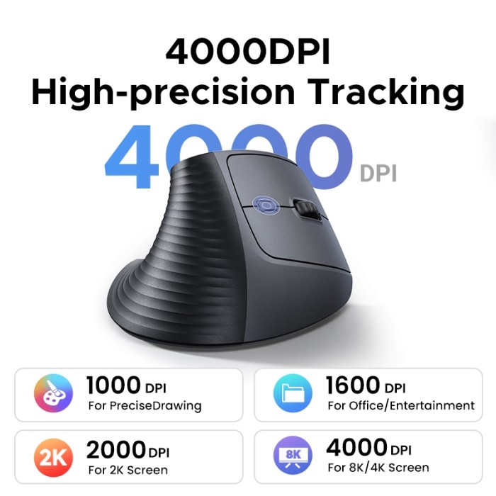 Ugreen Dọc 4000DPI 2.4G Chuột Nhấp chuột im lặng không dây tiện dụng 4 tốc độ có thể điều chỉnh 10M truyền ổn định - Hình ảnh 5