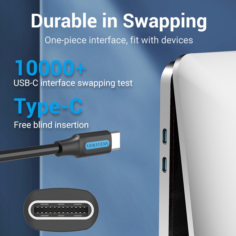 Dây cáp sạc nhanh Vention Type-C PD 60W 3A 480mbps tiện dụng thích hợp cho Huawei Matebook/ cellphone/ laptop - Hình ảnh 7