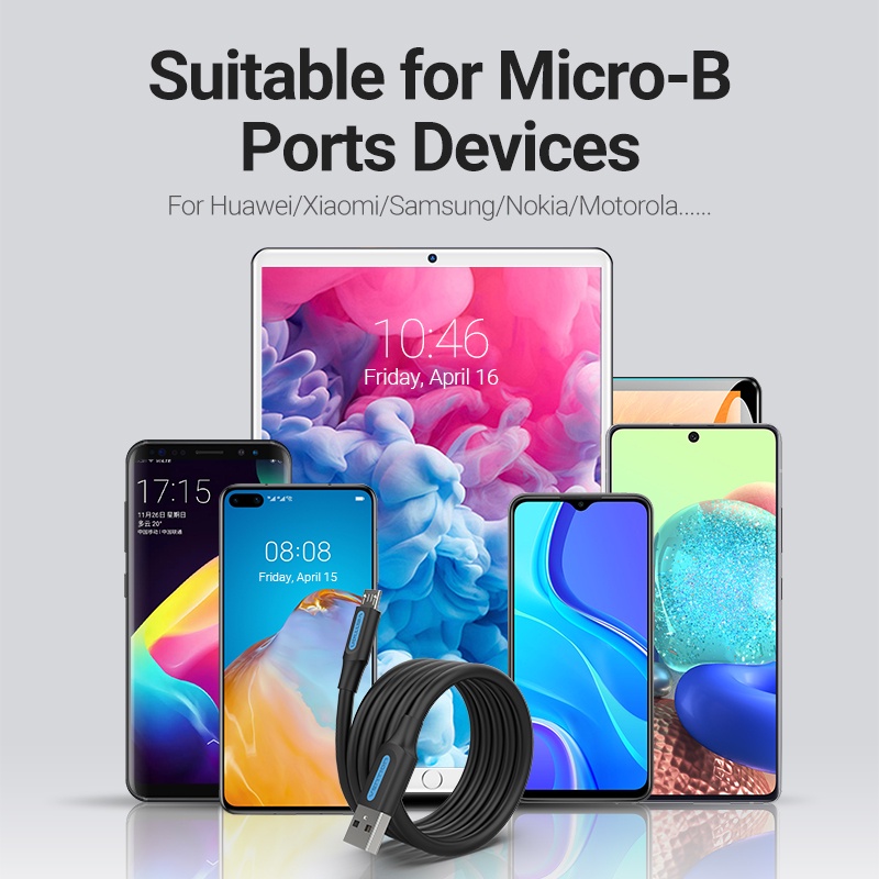 Cáp Micro USB 2A Sạc Nhanh Vention Truyền Dữ Liệu Micro-USB Dài Cho Máy Tính Bảng/Điện Thoại Android - Hình ảnh 3