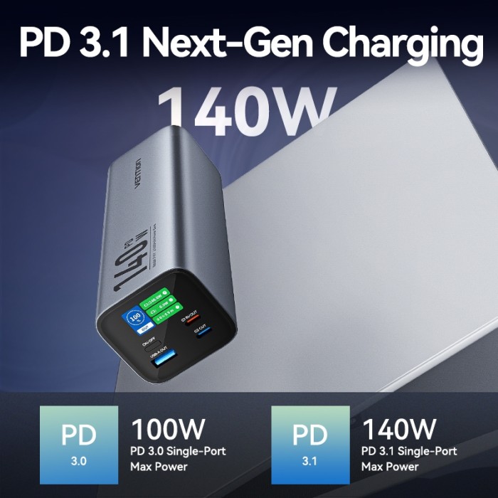 Vention 27000mAh 140W PD 3.1 Max Màn hình LED sạc nhanh 3 chiều cho máy tính xách tay / điện thoại / máy tính bảng - Hình ảnh 2