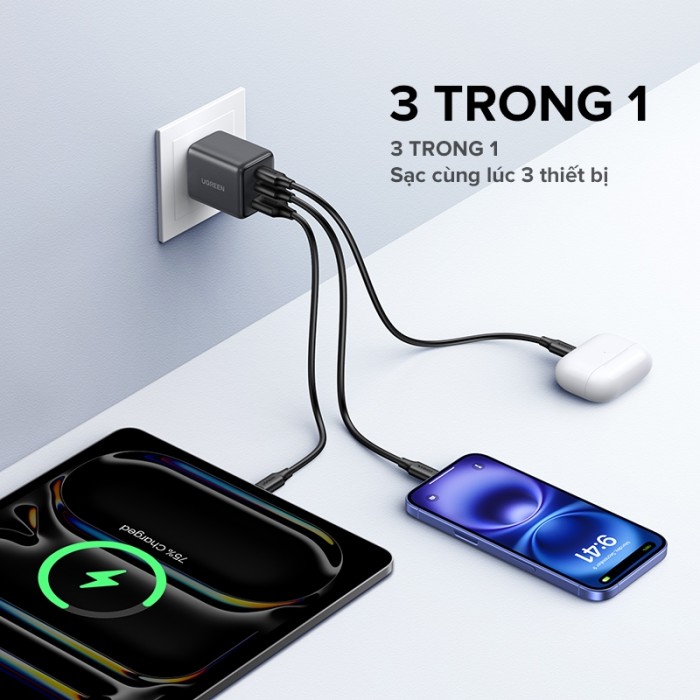 Bộ sạc USB C UGREEN 30W Nexode GaN PPS Khối sạc tường nhanh gọn Bộ chuyển đổi nguồn USB-C cho Galaxy S25 S24 Ultra - Hình ảnh 3