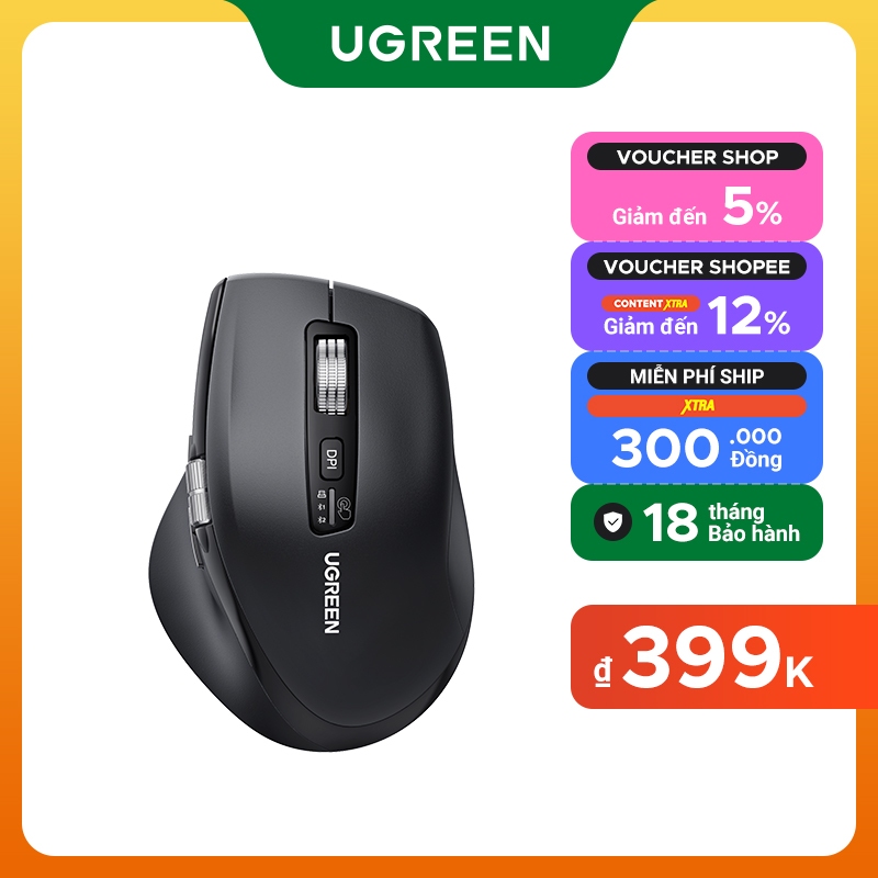 UGREEN,Chuột Bluetooth Không Dây, 2.4G, Công Nghệ 5.4, Thiết Kế Công Thái Học, 5000DPI, 1000 Hàng Cuộn Tốc Độ Cao