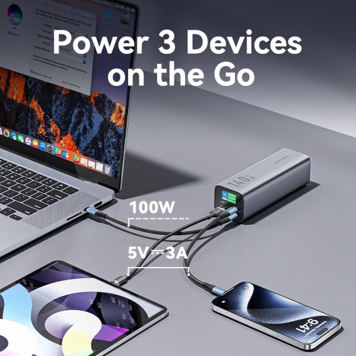 Vention 27000mAh 140W PD 3.1 Max Màn hình LED sạc nhanh 3 chiều cho máy tính xách tay / điện thoại / máy tính bảng - Hình ảnh 3