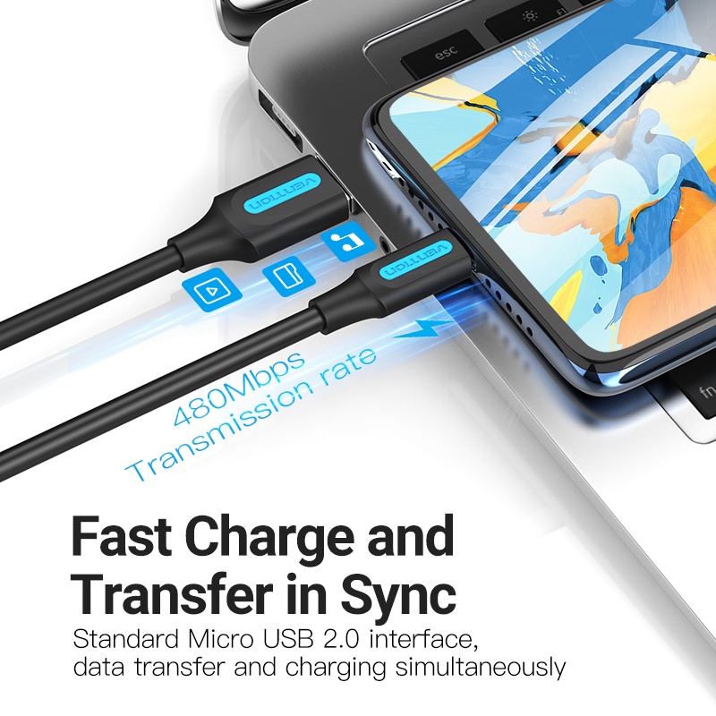 Cáp Micro USB 2A Sạc Nhanh Vention Truyền Dữ Liệu Micro-USB Dài Cho Máy Tính Bảng/Điện Thoại Android - Hình ảnh 4