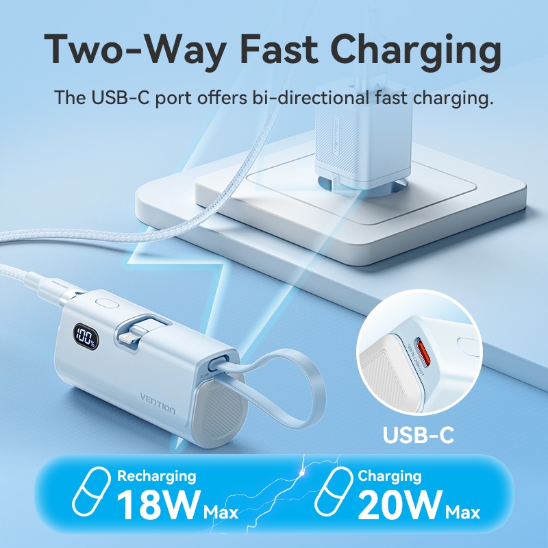 Màn hình LED Vention 4800mAh Ngân hàng điện Loại Lightning có thể gập lại 22,5W cho Ip 16 điện thoại / đồng hồ / tai nghe - Hình ảnh 4