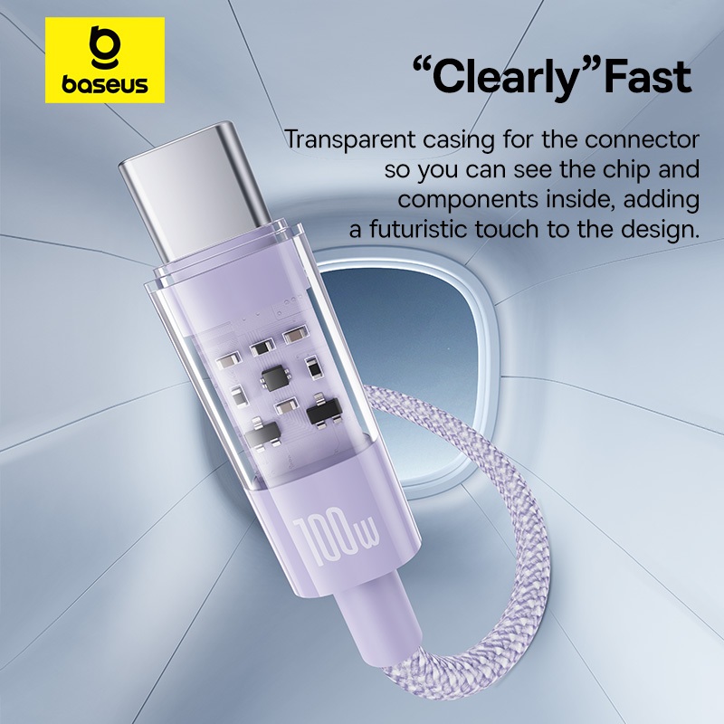 Cáp sạc Baseus Gem USB-C sang USB-C PD 100W Cáp dữ liệu sạc nhanh Thiết kế trong suốt - Hình ảnh 3