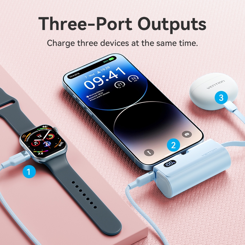 Màn hình LED Vention 4800mAh Ngân hàng điện Loại Lightning có thể gập lại 22,5W cho Ip 16 điện thoại / đồng hồ / tai nghe - Hình ảnh 7