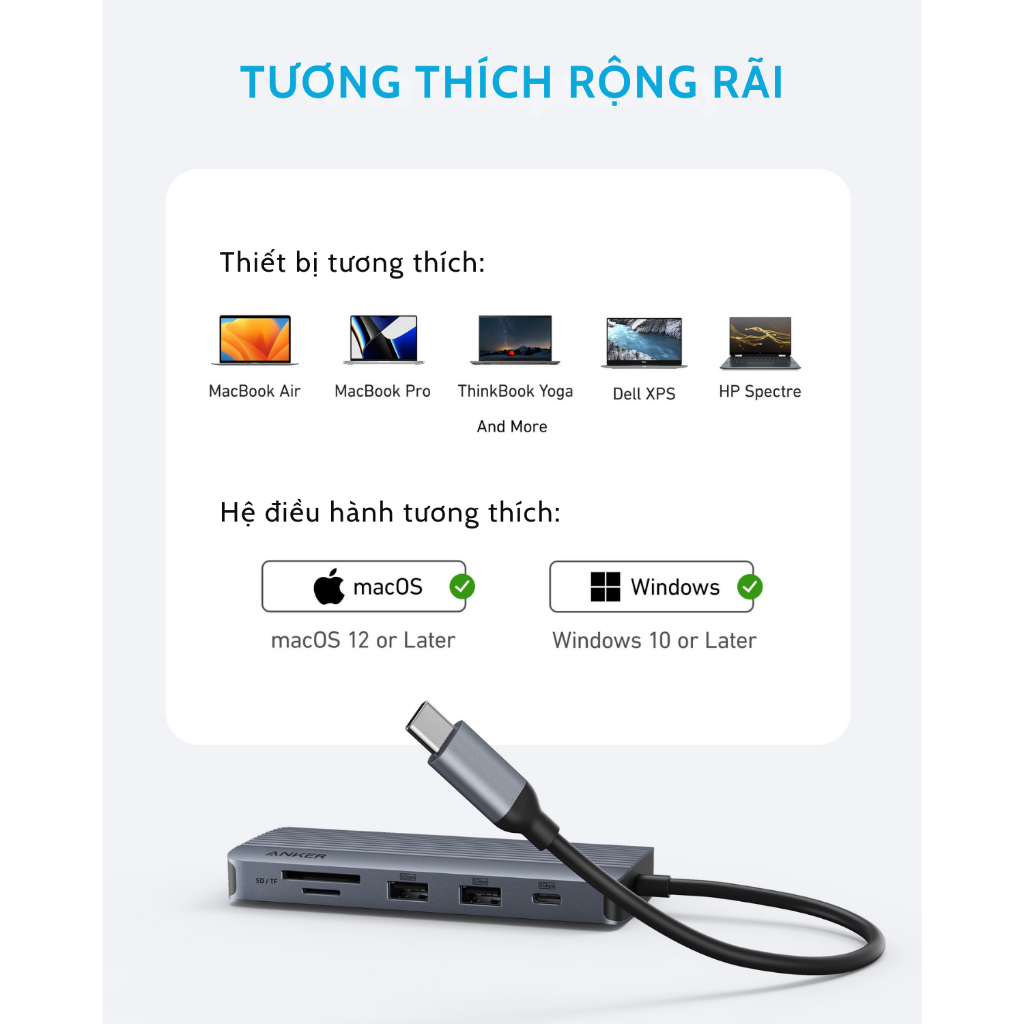 Hub chuyển đổi ANKER USB C 10-in-1- Màn hình kép 4K HDMI - A83C2 - Hình ảnh 5