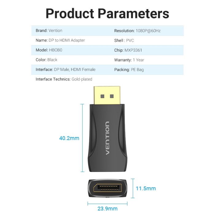 Bộ Chuyển Đổi Vention DP Sang HDMI 1080P 60Hz Cho Máy Tính Xách Tay HDTV Từ Đầu Cắm Sang Lỗ Cắm HDMI Mạ Vàng - Hình ảnh 9