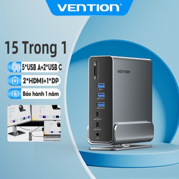 {Bảo hành 18 tháng} Vention Hub Type C to HDMI 4K 60Hz cho Macbook/iPad/Laptop/Điện thoại, Hub chuyển đổi type C sang HDMI, DP, Cổng chuyển đổi Type C. USB 3.2 10Gbps RJ45 1000Mbps