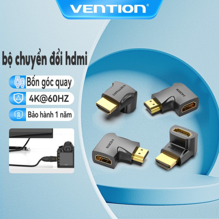 Bộ chuyển đổi HDMI Vention Đầu cắm chuyển đổi 4K 60hz góc 90° cổng đầu cắm sang ổ cắm HDMI cho tivi máy tính xách tay