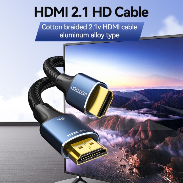 Cáp HDMI Vention 8k 60Hz 48Gbps HDMI 2,1 Tốc Độ Cao tốc độ cao bằng hợp kim nhôm 4K 120Hz cho TV Xiaomi BOX - Hình ảnh 2