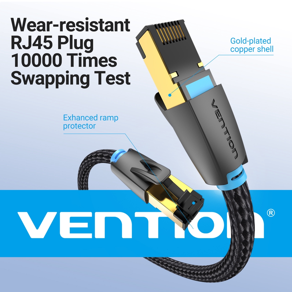 Dây Cáp Mạng LAN SFTP Vention RJ45 CAT8 Ethernet Tốc Độ Cao 40gbps 2000MHz Chất Lượng Cao Cho Bộ Định Tuyến - Hình ảnh 6