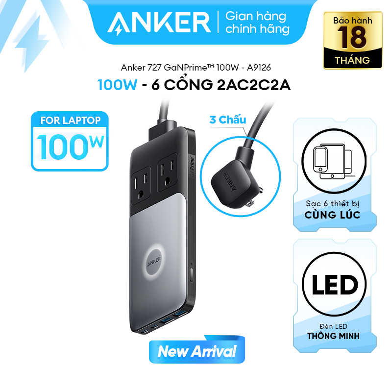 Trạm sạc đa năng Anker 727 GaNPrime 100W 2 cổng USB-C, 2 cổng USB-A và 2 ổ cắm AC sạc cùng lúc 6 thiết bị - A9126 - Hình ảnh 8
