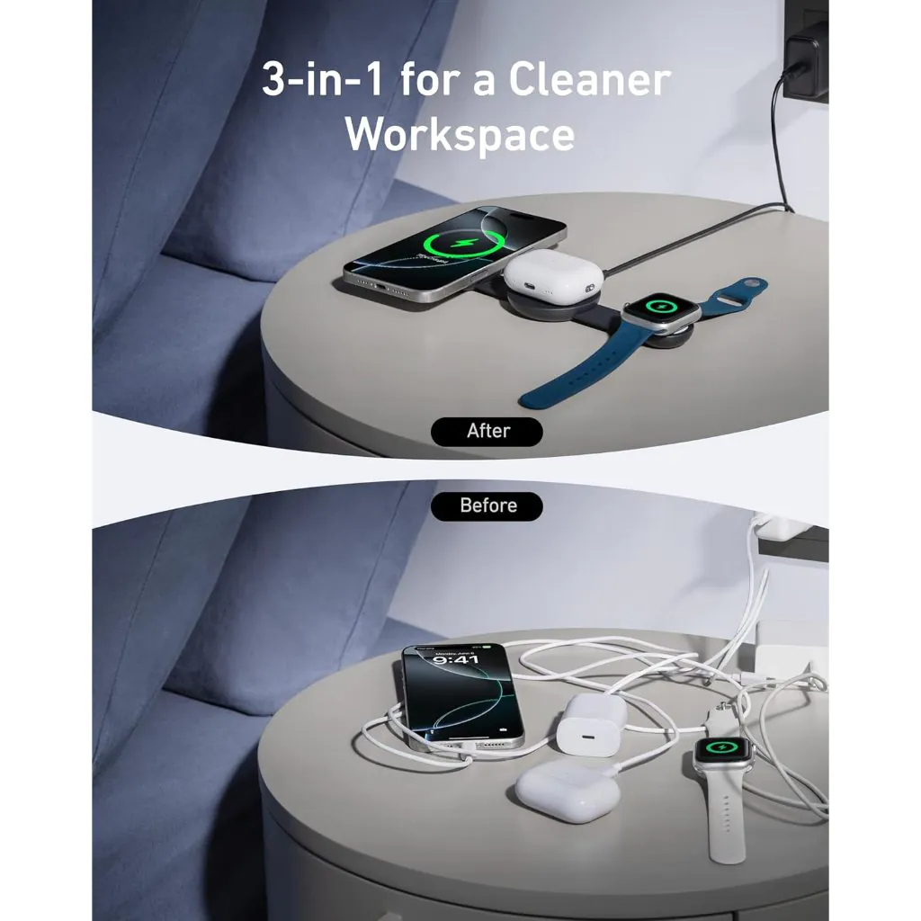 Đế sạc Anker MagGo UFO 1C 15W (3-in-1, Foldable Pad, with Adapter and USB-C cable) - B25M8 - Hình ảnh 4