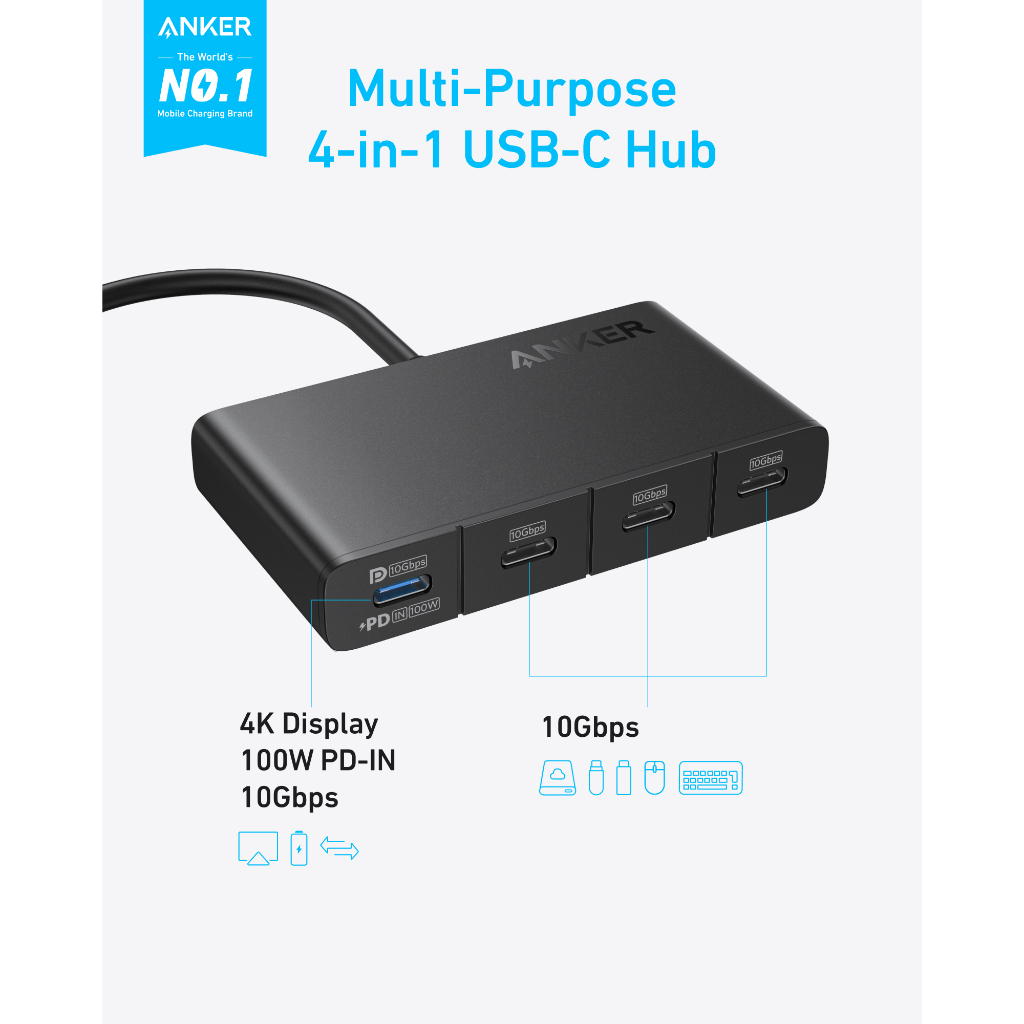 Hub chuyển đổi ANKER 4-in-1 USB C- Sang 4 cổng USB-C - A8340