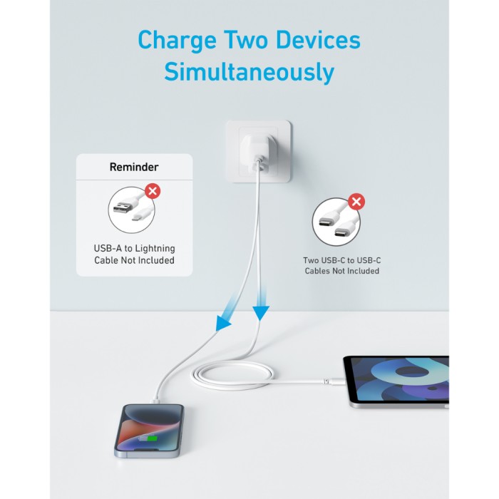 Củ sạc nhanh Anker 20W | 2 cổng 1USB-A & 1USB-C sạc 2 thiết bị cùng lúc | Thích hợp cho iPhone iPad Airpods - A2348 - Hình ảnh 2