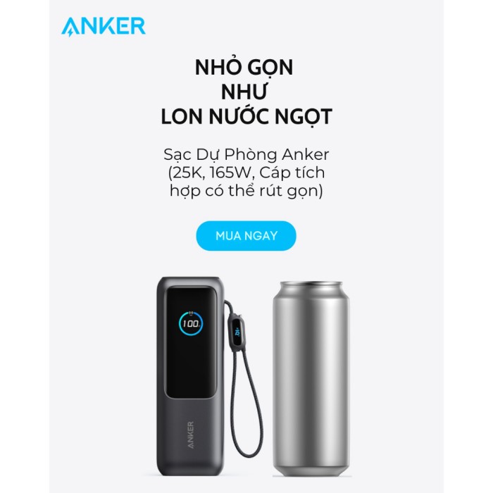 Pin dự phòng Anker Zolo Power Bank 25000mAh công suất 165W tích hợp cáp USB-C có thể thu gọn - A1695 - Hình ảnh 4